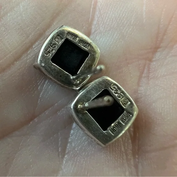 Vintage Sterling Silver Black Onyx Earrings - Picture 3 of 6